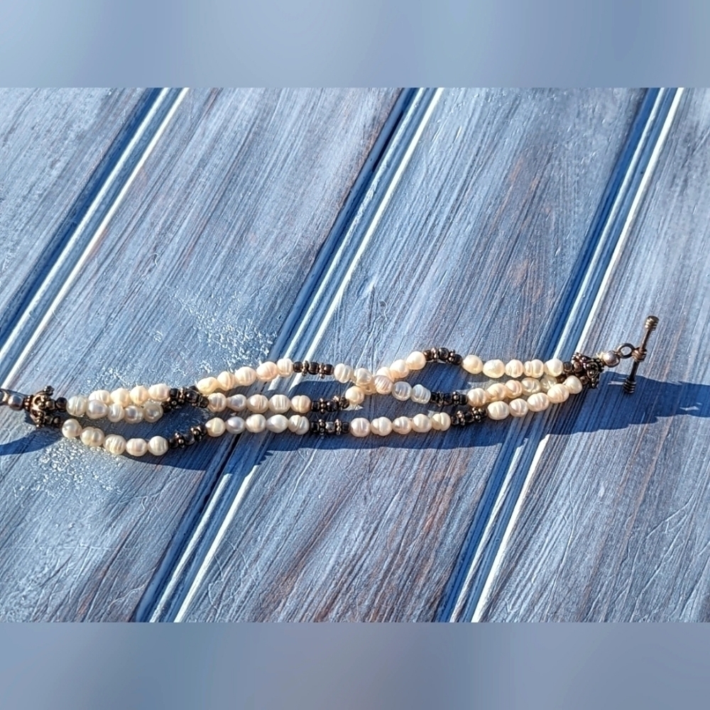 Vintage freshwater pearls, 3 stranded bracelet - Picture 8 of 9